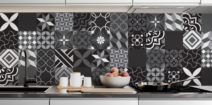 Crédence carreaux ciment noir